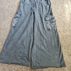 easel Wide Leg Cargo Jumpsuit Pants in Washed Slate Blue